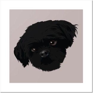 Black dog Hairy Only head Posters and Art